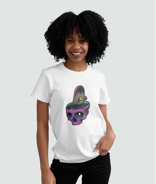 Дамска тениска с щампа Готика Череп и скейтборд - TShirtArtShop.com